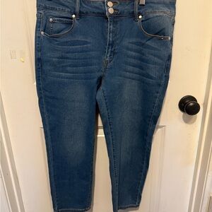 Tahari Blue Ankle Cropped Jeans with Distressed Look